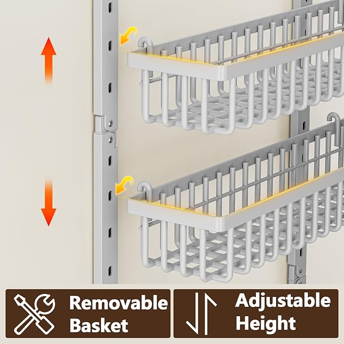 9 Tier Over The Door Pantry Organizer, 2 in 1 Wall Mount or Hanging Spice Rack with Adjustable Basket, Seasoning Organizer and Storage for Kitchen Cabinet Closet Bathroom