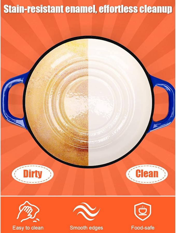 QuliMetal Dutch Oven Bread Baking- 5QT Enamel cast iron Oven with Sourdough Bread-Baking Supplies like Bread Proofing Basket, Scoring Lame, Dough Whisk for Sour dough, Bread-making Blue