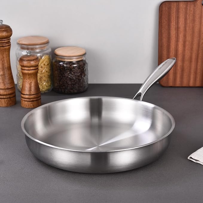 DELARLO Whole Body Tri-Ply Stainless Steel Frying Pan set, 8??10??12??Cooking pans, Kitchen Cookware Set, Fast Heating Chef's pan with Ergonomic Handles, Suitable for All Stove