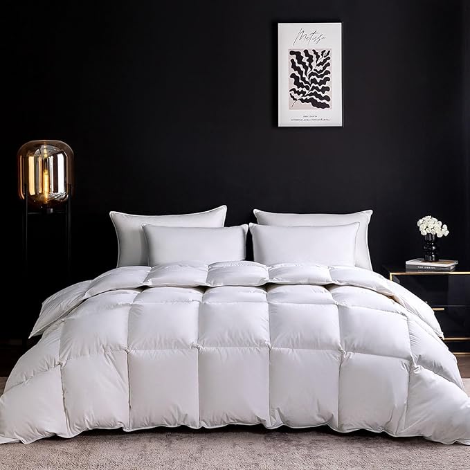 Feather Down Comforter Cal King Size,Hotel Style Bedding Comforter,750+ Fill Power,1200TC,100% Organic Cotton Fabric,All Season White Duvet Insert with 8 Corner Tabs