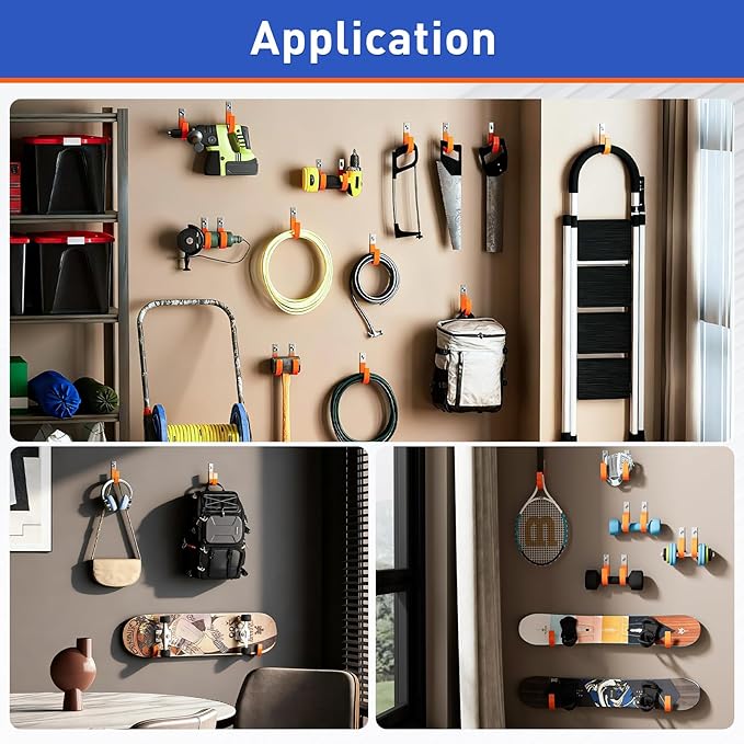 Heavy Duty Wall Hooks, Garage Storage Utility Hooks, Steel Wall Mount Hanger, Tool Organizer Hose Hanger Steel U Hooks for Garage & Garden (6, Orange)