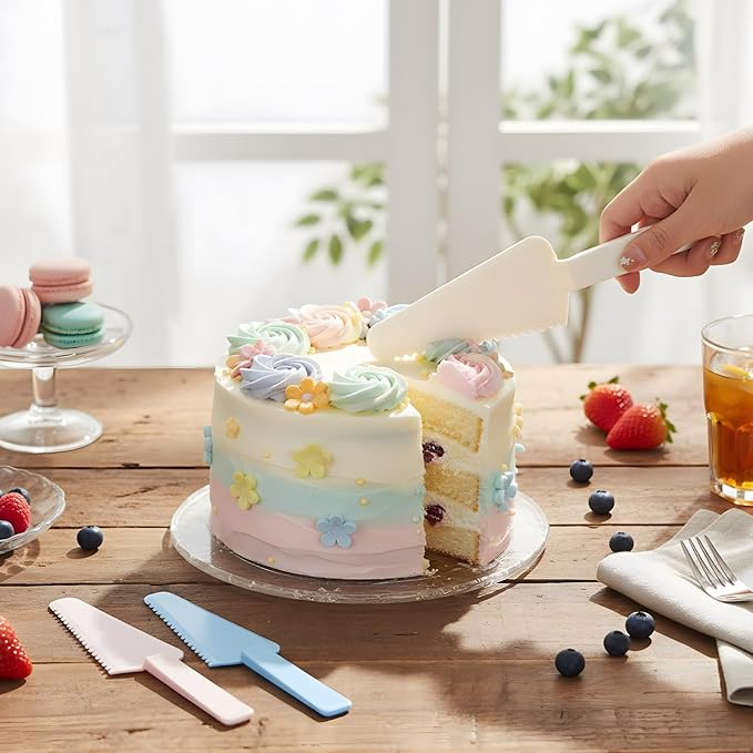 Suclain Disposable Cake Knife 9.1 Inch Plastic Cake Server Cutting Plastic Spatula Knives Pie Pizza Pastry Slicer Serving Utensils for Kitchen Wedding (16 Pieces,Pastel)
