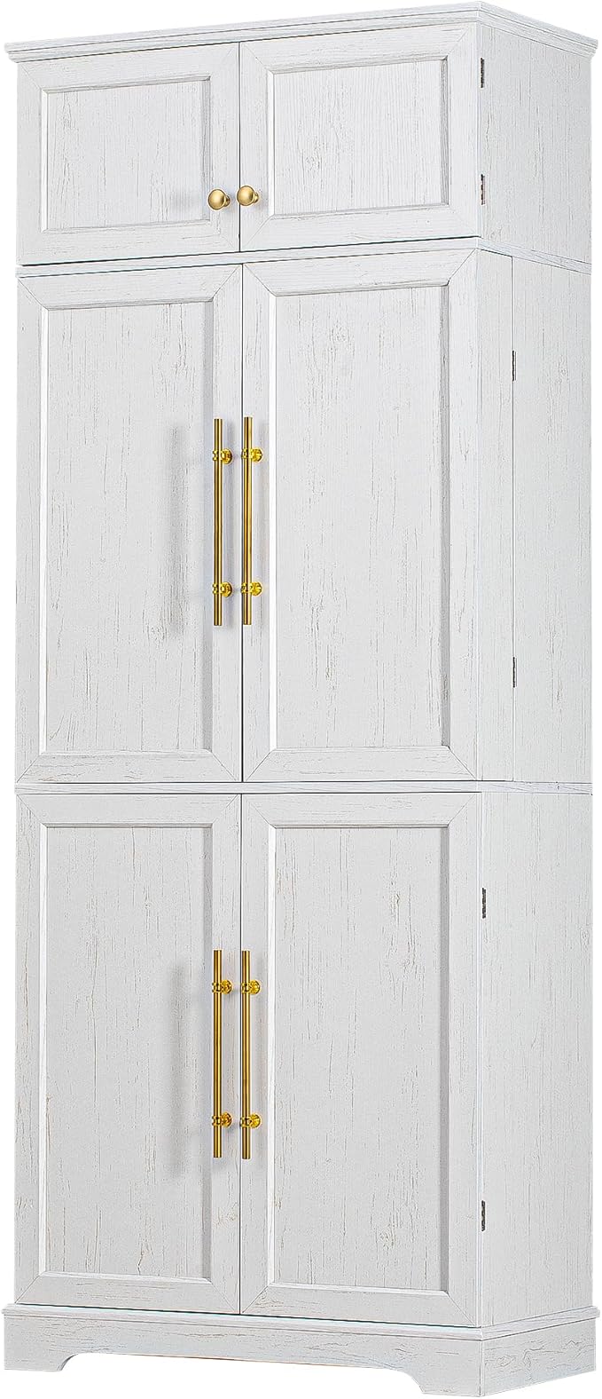 78" Farmhouse Tall Kitchen Pantry Cabinet, Wood Storage Cabinets with Hidden Drawer and 4 Adjustable Shelves, Cupboard with Wine Rack and Door Shelves for Kitchen Dining Room, White