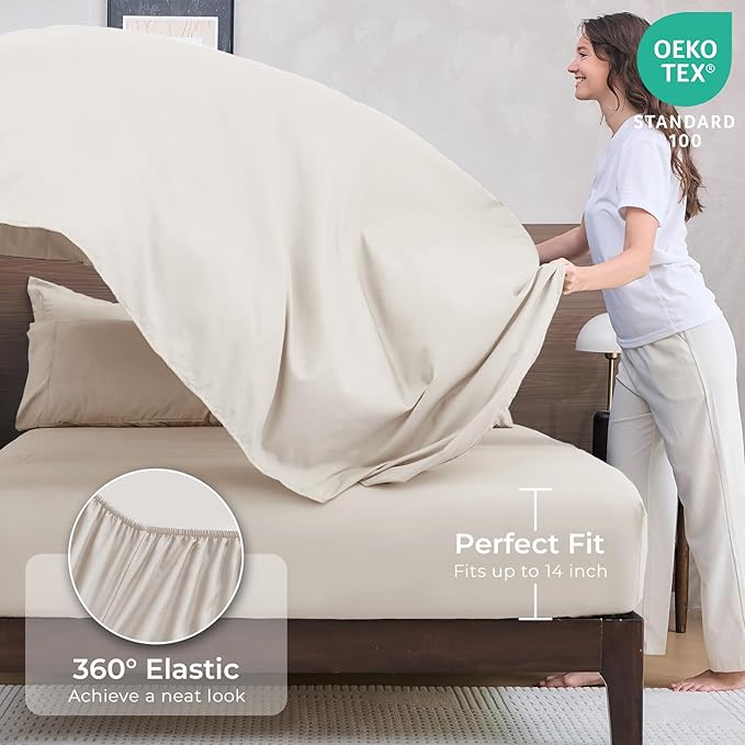 HEVUMYI Beige Tan Twin Comforter Set - 5-Piece All Season Bed in a Bag Twin, Ultra Soft Bedding Set with Comforter, Flat Sheet, Fitted Sheet, Pillowcases, Pillow Shams, Beige Tan