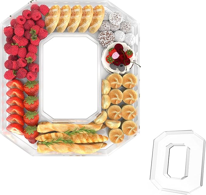 11" Acrylic Letter Charcuterie Tray, Charcuterie Letters Fillable Box for Food, Reusable Serving Cake Candy Dish Display Tray for Birthday Anniversary Party Decoration (Letter O)