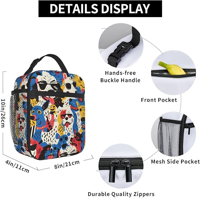 VANZEV Insulated Lunch Box for Women Men, Dog Lunch Box Reusable Portable Lunch Bag Cooler Tote Waterproof Lunch Container for Office Picnic Work Travel