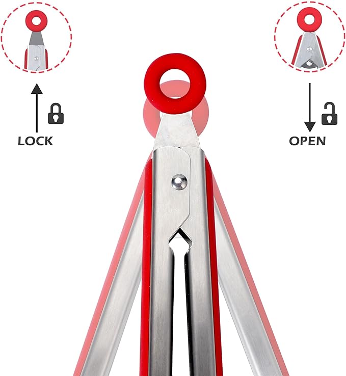 Kitchen Tongs, Premium Stainless Steel, Food-Grade Silicone Tips with Christmas Design, Heat Resistant 500쨘F, 2-Piece Set (9'' and 12'')