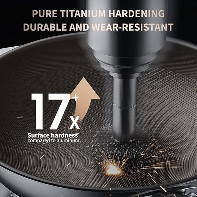 KBH KGT-C32A Titanium Nonstick Wok, Frying pan with Lid, Suitable for All Cooktops, 32 CM(12.6 INCH)