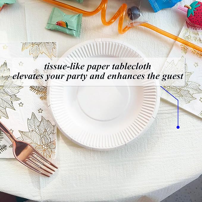 [6 Pack] White Square Tablecloths 54x54 Inch, Disposable Paper Table Cloth for Square and Round Tables, Waterproof 3-Ply Paper & Platic Table Cover for Valentine's Day Wedding Bar/Bat Mitzvah