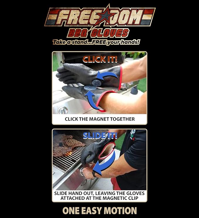MagneCHEF Freedom BBQ Gloves ??932째F Extreme Heat Resistant Neoprene Grilling Gloves ??Patented Magnetic EZ On/Off Safety Clips ??Waterproof, 14??Long Cuff for Grills, Smokers, Fryers & Ovens
