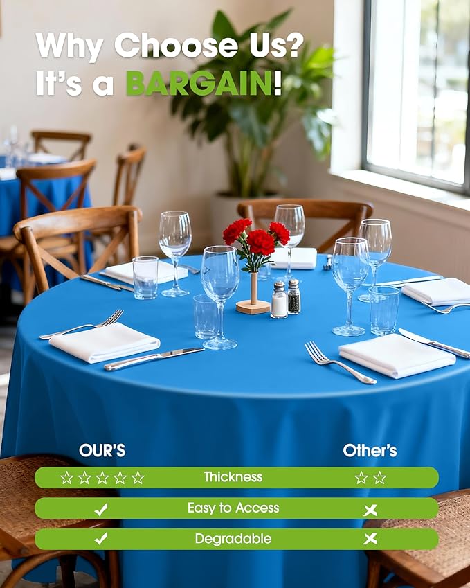 Pureegg Plastic Table Cloth Disposable 12 Pack, 84'' Round Table Cloths, Graduation Decorations Class of 2025, Graduation Party Tablecloths, Round, Plastic Cover, Leakproof & Sturdy, Blue