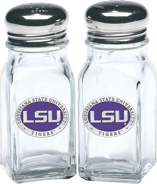 Heritage Pewter LSU Louisianna State University Salt and Pepper Shaker Set of 2 Bottles | Expertly Crafted Pewter Glass