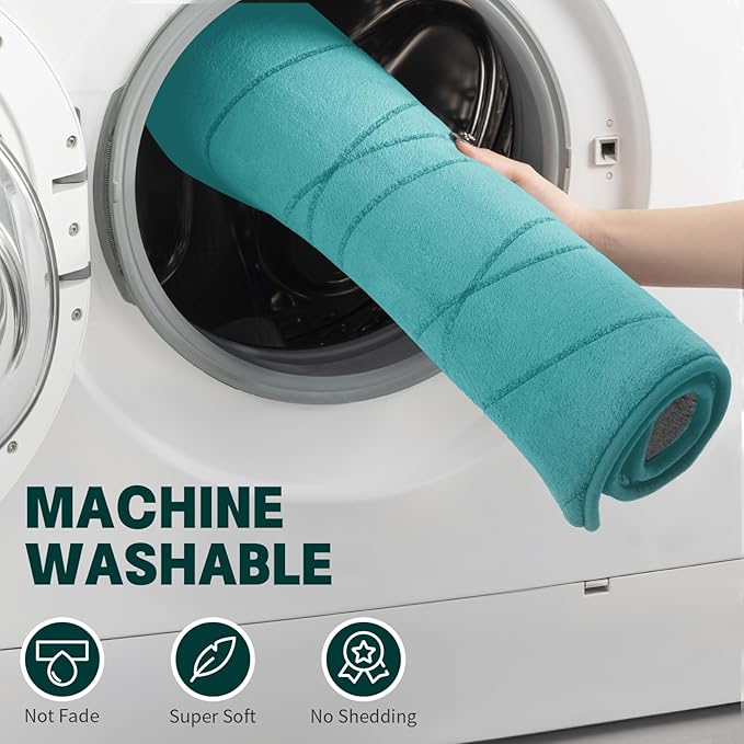 YIHOUSE Memory Foam Bathroom Rug Sets 5 Piece, Ultra Absorbent Bath Mat for Bathroom - Non-Slip Machine Washable & Dry Quickly, 5 Piece Bathroom Mat Set,Teal