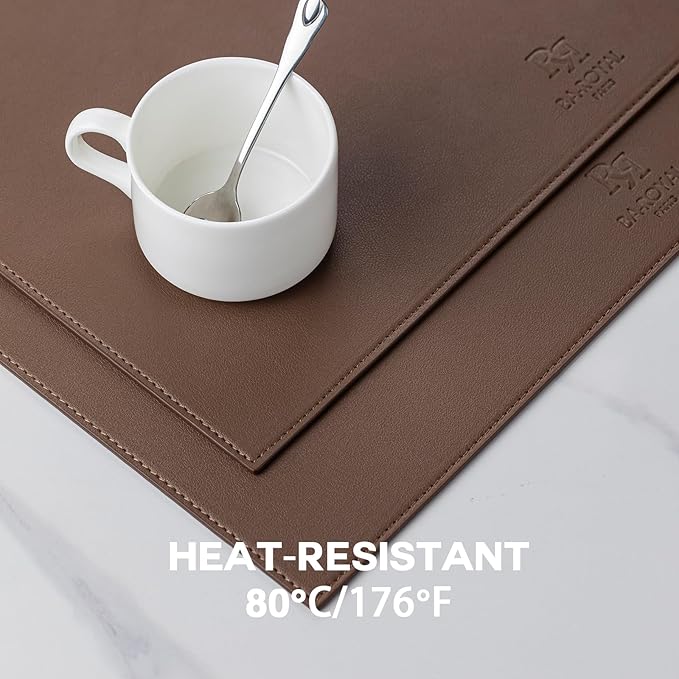 Baroyal Faux Leather Placemats Set of 6 Vinyl Washable Wipeable Table Mats for Kitchen Dining Table Heat Resistant Waterproof Modern Indoor/Outdoor Placemats Non-Slip Easy Clean Place Mats (Chocolat)
