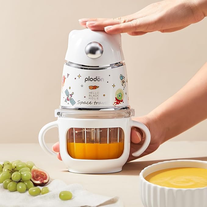 Baby blender food maker, PLODON 15-in-1 baby food processor set, suitable for vegetables, fruits and meat, compatible with stage-based recipes, separator, silicone spoon, scraper, (silver)
