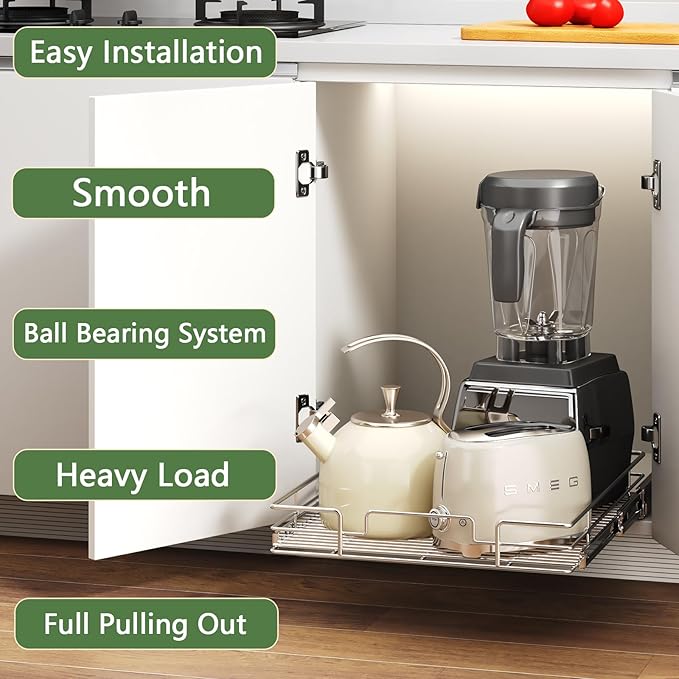 Pull Out Cabinet Organizer 22쩍" W x 21쩍" D, Heavy Duty Cabinet Pull Out Shelves, Slide Out Drawers Organization for Kitchen Cabinets Bathroom