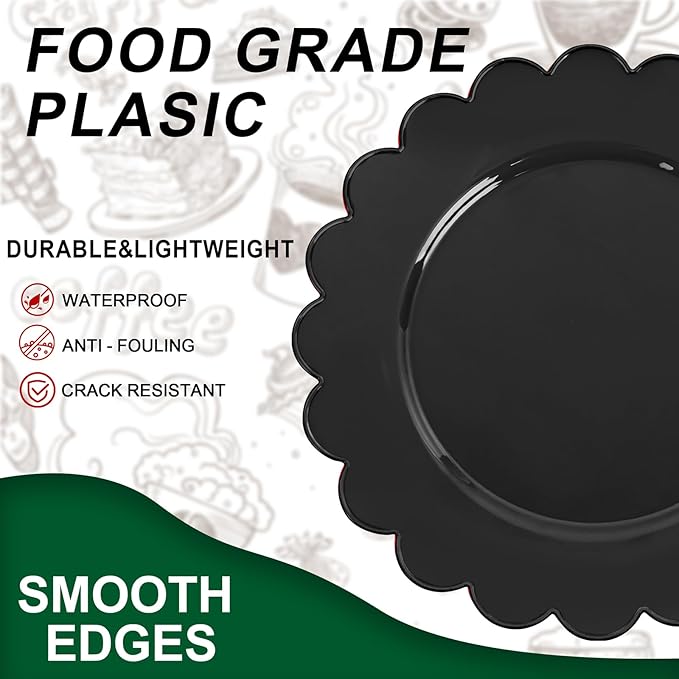 SUT 72 PSC Black Plastic Plates, Plates Disposable Heavy Duty, black Disposable Dinner Plates, 10.25inch plastic Dinner plate for Party