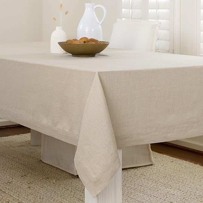 Solino Home Linen Natural Tablecloth 60 x 102 Inch - 100% Pure Linen Rectangular Tablecloth - Machine Washable Table Cloth for Spring, Easter - Fete