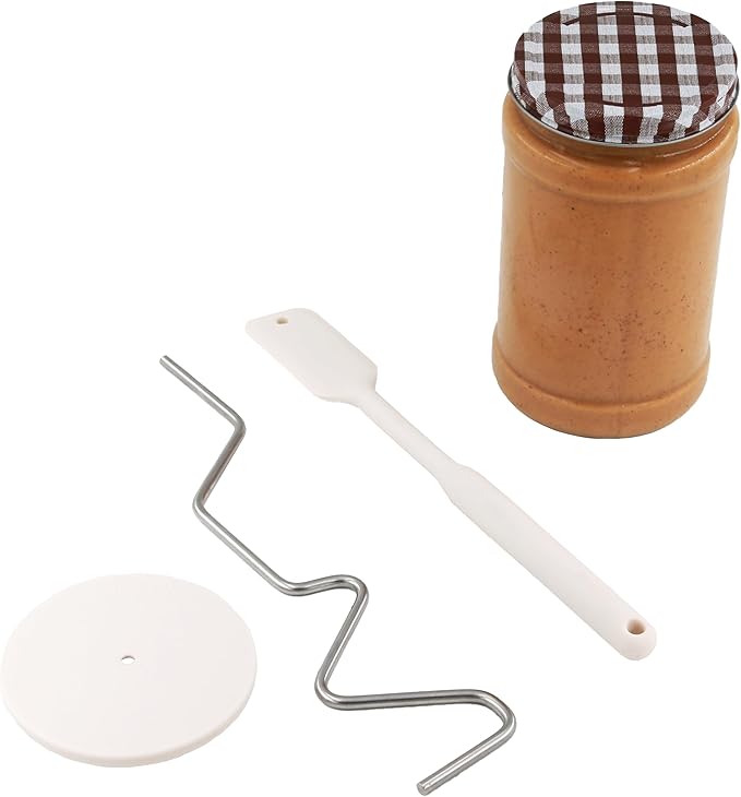 Natural Peanut Butter Stirrer Kit | Fits 16 - 26 OZ Jars | Includes Stainless Steel Bar & Spill-Resistant Silicone Lid | 10??Silicone Jar Spatula (BPA Free) | For Mixing Various Butter & Jam