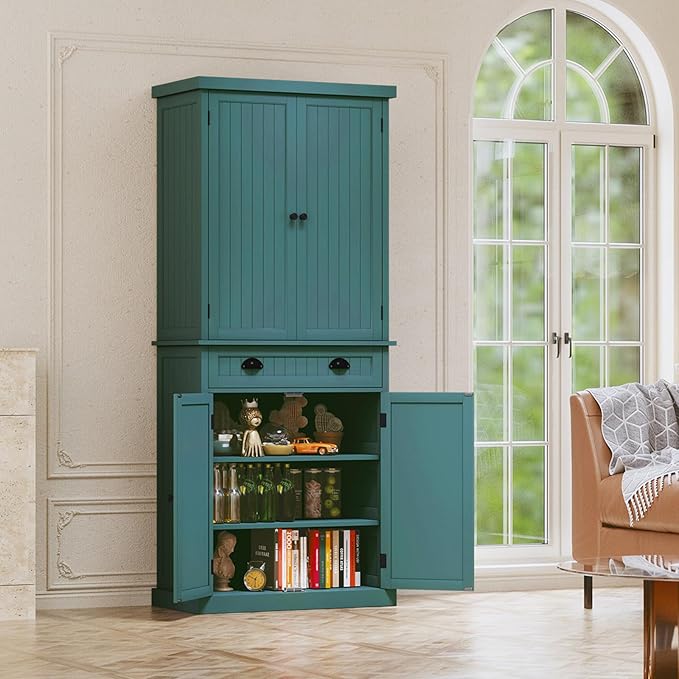 ARTPOWER 72" Pantry Storage Cabinet with Drawer, Freestanding Tall Cupboard Storage Cabinet, Utility Pantry with Door Shelves and 2 Adjustable Shelves for Kitchen, Dining Room,Living Room, Green