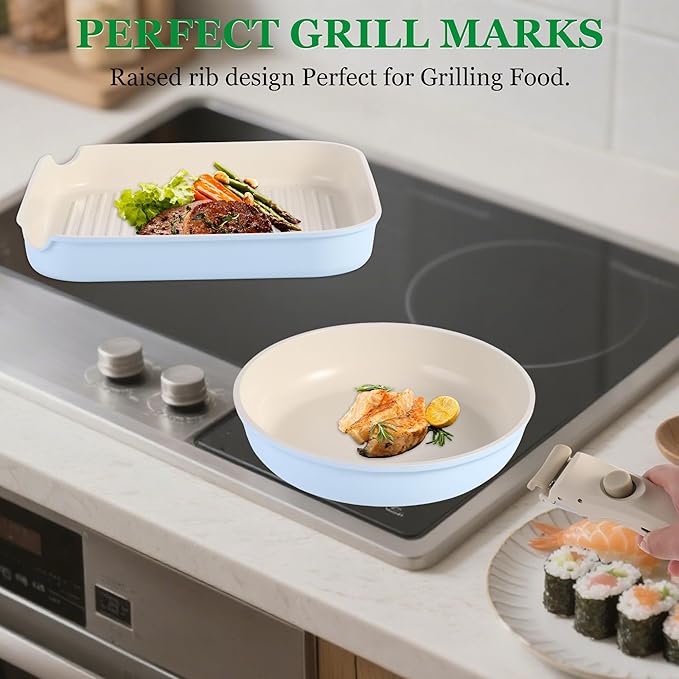 12 PCS Kitchen Cookware Sets with Detachable Handle,Pots and Pans Sets Non Stick, Induction Pan Set for RV Cookware,Oven Safe, PFOA Free竊뉰lue)