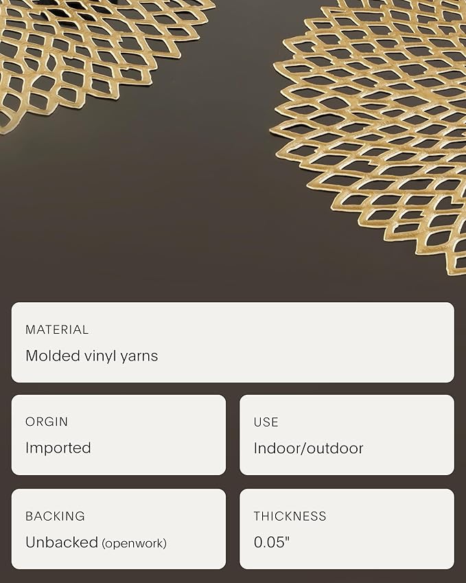Chilewich Set of 8 - Pressed Dahlia Placemats in Champagne - Easy Care Openwork Table Mats - Indoor/Outdoor - 15.25'' x 14.25'' Round Chargers