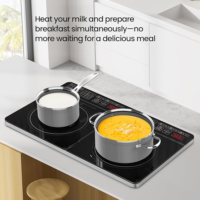 Nuwave PIC Double, Portable, Powerful 1800W with 2 Large 8??Heating Coils, Independent Controls, 94 Temp Settings from 100째F to 575째F in 5째F Increments, 11.5??Shatter-Proof Ceramic Glass Surface