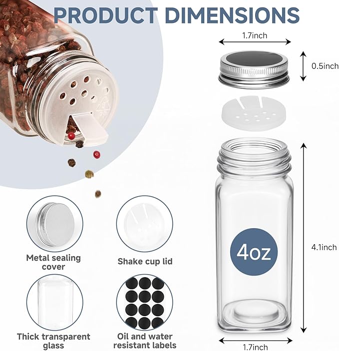 DIDITIME Spice Rack Organizer with 24 Glass Jars and 60 Spice Labels, Seasoning Organizer for Kitchen, Countertop, Cabinet, Pantry, Cupboard竊똕pice Organization for Cabinet竊?Space-Saving & Tidy