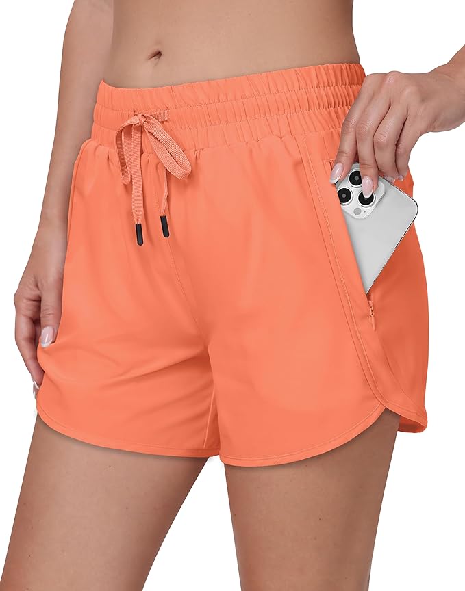 Women's 5" Running Shorts Quick Dry Sporty Athletic Gym Workout Shorts with Zipper Pockets Liner