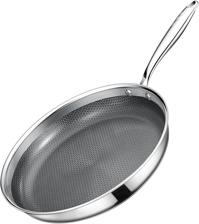 GiPP Tri-Ply Stainless Steel Frying Pan, 10 inch Hybrid Frying Pans Nonstick Skillets, Dishwasher and Oven-Safe, Induction Ready, Compatible with All Cook tops, PFOS/PFOA Free