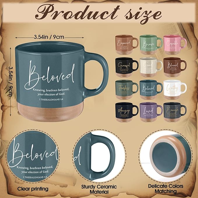 36 Pcs Inspirational Christian Gift for Women Bulk 13 oz Ceramics Bible Verse Coffee Mugs Religious Makeup Bags Compact Mirrors Church Gift for Mom Wife Godmother Teacher(Colorful)