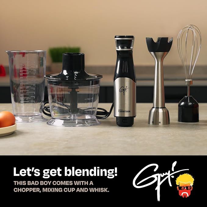 Guy Fieri's Flavortown Immersion Blender with DynamicShaft Technology, 400W & One-Hand Speed Control ??Perfect for Soups, Sauces, Smoothies, Baby Food & More ??Hand Blender & Electric Whisk