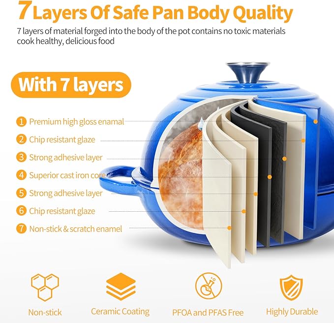 ONKO Sourdough Bread Dutch Oven, 6QT Dutch Oven for Sourdough Bread Baking, Enameled Cast Iron Bread Dome, Round Ceramic Dutch Ovens Pot with Lid for Homemade