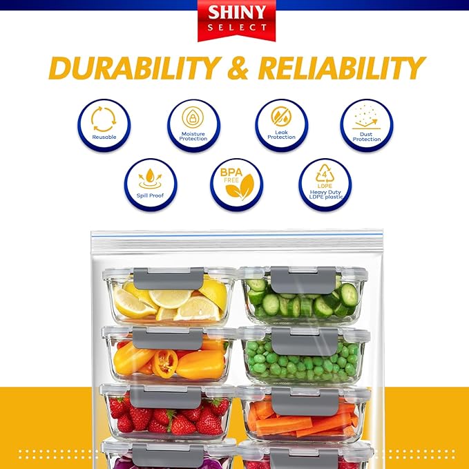 3 Gallon Large Storage Bag, 16?쓝18?? 50 Count ??Big Clear Plastic Resealable Zip & Lock Bag, 2 Mil Heavy Duty for Fruits, Vegetables, Meat Marinate, Office Supplies, Toys, Books, Gears