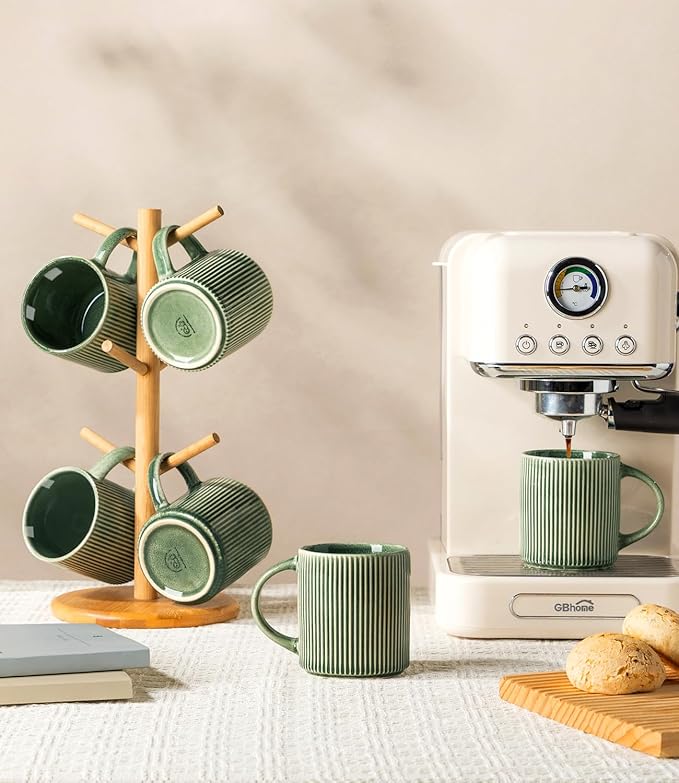 GBhome Coffee Mugs Set for 6, 11oz Coffee Cups with Handle for Man,Woman,Dad,Mom, Stoneware Mugs Sets for Coffee, Latte,Tea, Hot Cocoa, Milk, Dishwasher&Microwave Safe, Dark Green