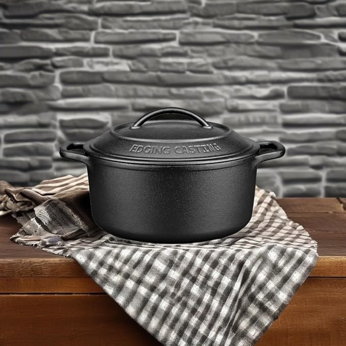 Pre-Seasoned Cast Iron Dutch Oven Pot with Lid Dual Handle, Sourdough Bread Baking Pots竊?Round 5 Quart, Black