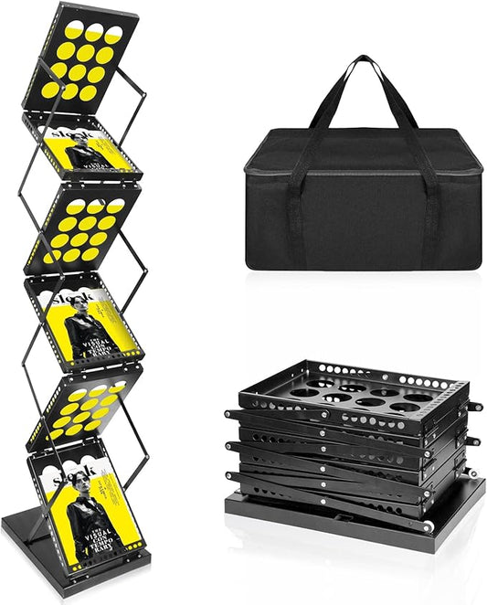 Folding Literature Rack, 6 Pockets Metal Brochure Holder Stand Floor Standing Magazine Rack竊똃ouble-sided Display Flyer Holder Stand Literature Stand for Trade Show Office Store Home