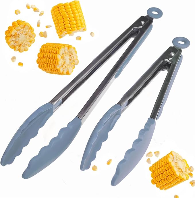 Starpack 'Get a Grip' Silicone Kitchen Tongs for Cooking (2Pcs) - BBQ Tongs for Grill Heat Resistant to 600째F - Stainless Steel Kitchen Utensils w/Non Stick Silicone Tips - 9",12" for Serving Food
