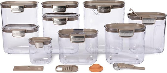 ProKeeper+ Airtight Food Storage Container Set ??Clear Plastic Flour and Sugar Canister Set with Magnetic Accessories for Kitchen Organization (Taupe, 13-Piece)