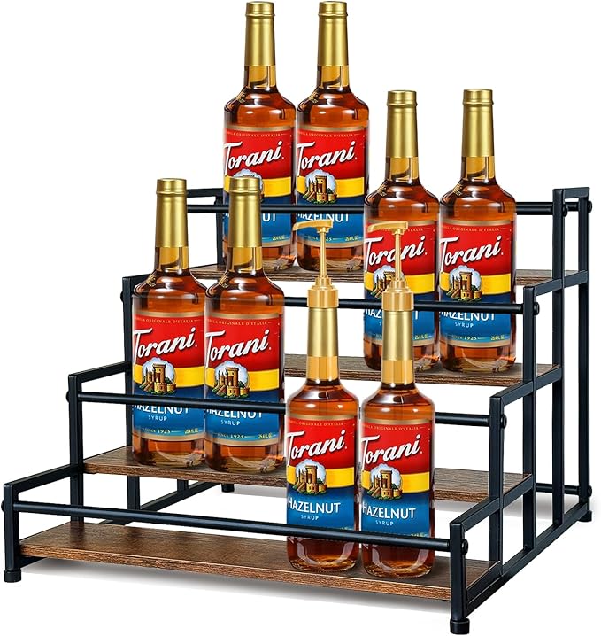 Klxuyuo 4-Tier Coffee Syrup Rack for 20 Bottles (750ml)?밪turdy Coffee Syrup Organizer Holder for Kitchen, Caf챕, Office