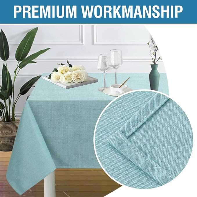 H.VERSAILTEX Linen Textured Table Cloths 54 x 80 Inch Premium Solid Tablecloth Spill-Proof Waterproof Table Cover for Dining Buffet Feature Extra Soft and Thick Fabric Wrinkle Free, Aqua