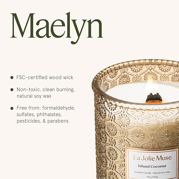 LA JOLIE MUSE Vanilla Coconut Candle ??Coconut, Freesia & Vanilla | 19 oz Large Wooden Wick Candle | Natural Soy Wax | 90 Hours Clean Burn | Gift-Ready for Hosts & Gatherings | Elegant Home D챕cor