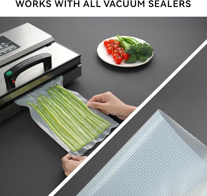VestaEco Compostable Vacuum Sealer Bags for food, 3 Rolls 11" x 16' and 2 Rolls 8" x 20', Heavy-Duty Embossed Vacuum Seal Bags, Customized Size for Meal Prep/Sous Vide Cooking, BPA-Free