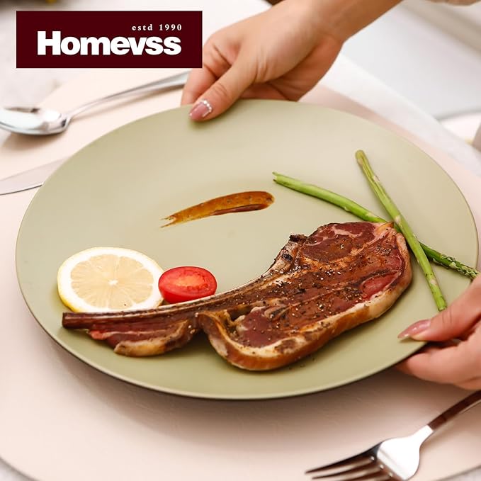Stoneware Two-Tone Colors Life 12pc Dinner Set竊?Outside Shiny Black + Inside Matte Glaze Olive)