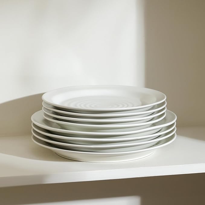 Stone Lain Orbit 12-Piece Dinnerware Set Stoneware, Plates and Bowls Set, Pasta Bowls, Microwave and Dishwasher Safe, Dish Set for 4, White