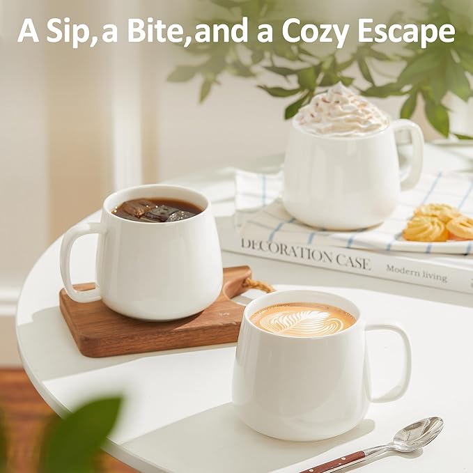 Teocera 16oz Ceramic Coffee Mugs Set of 4 ??Stackable Latte Cups, Microwave, Dishwasher & Oven Safe ??Ideal for Coffee, Cappuccino, Hot Chocolate, Housewarming Gifts竊똚hite
