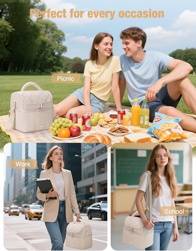 Vuudh Insulated Lunch Bags for Women, Quilted Lunch Box, Lightweight Puffy Padded Waterproof Lunch Tote, Reusable Lunch Cooler bag for Work Picnic Travel