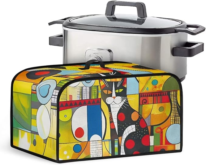 Oval Crock Pot Cover Dust Protection Slow Cooker Cover for Most 6-8 Quart Appliance Abrasion Aesistant Decorate Ktchen Dust Cover for Electric Stew Pot Geometric Abstract Cat