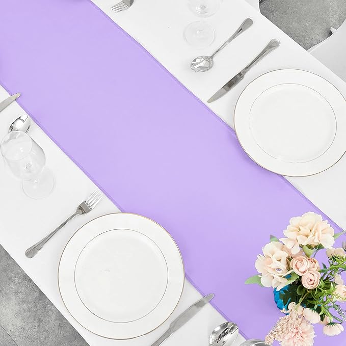 4-Pack Lavender Satin Table Runner 12 x 108 Inch Long Bright and Smooth Silk Fabric Table Runner for Wedding Banquet Birthday Party Decoration