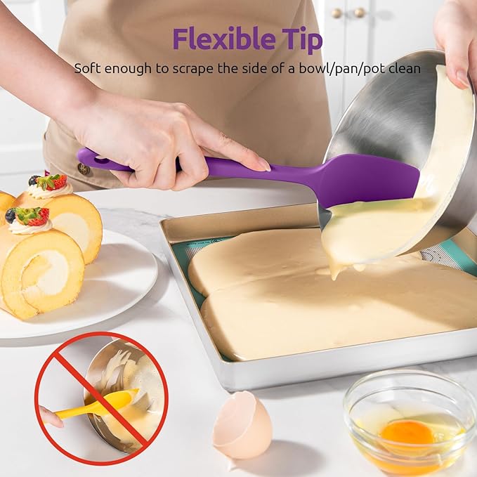U-Taste 600쨘F Heat Resistant Silicone Spatulas: Flexible Food-Grade Silicon Baking Scraper, Kitchen Cooking Mixing Utensils with Upgraded Sturdy Handle Tip for Nonstick Cookware (4-Pc., Purple)